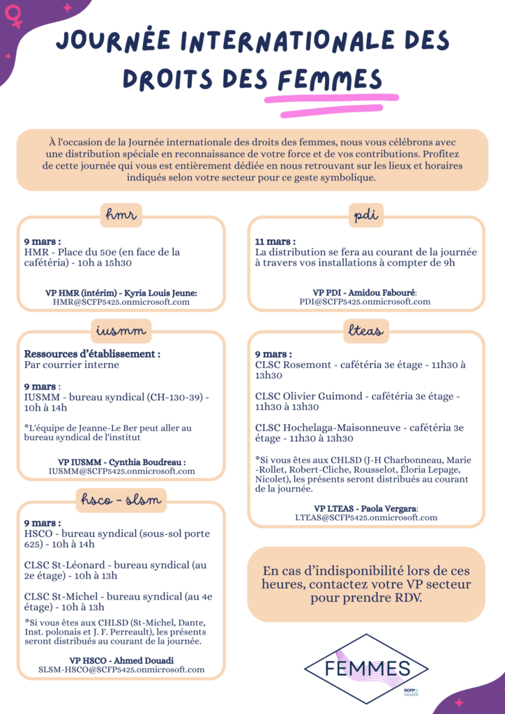 Distribution spéciale - Journée internationale des droits des femmes (HMR,HSCO-SLSM,LTEAS,IUSMM)